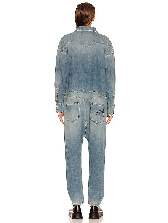 R13 Limited Edition Japanese Denim Cowboy Drop Jumpsuit in Dekalb