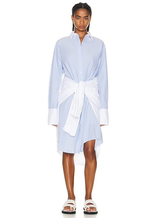 R13 Tie Shirt Dress in Blue White FWRD