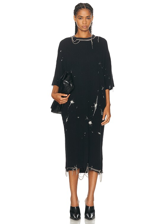 R13 Elongated Chain Dress in Black Bleached Floral | FWRD