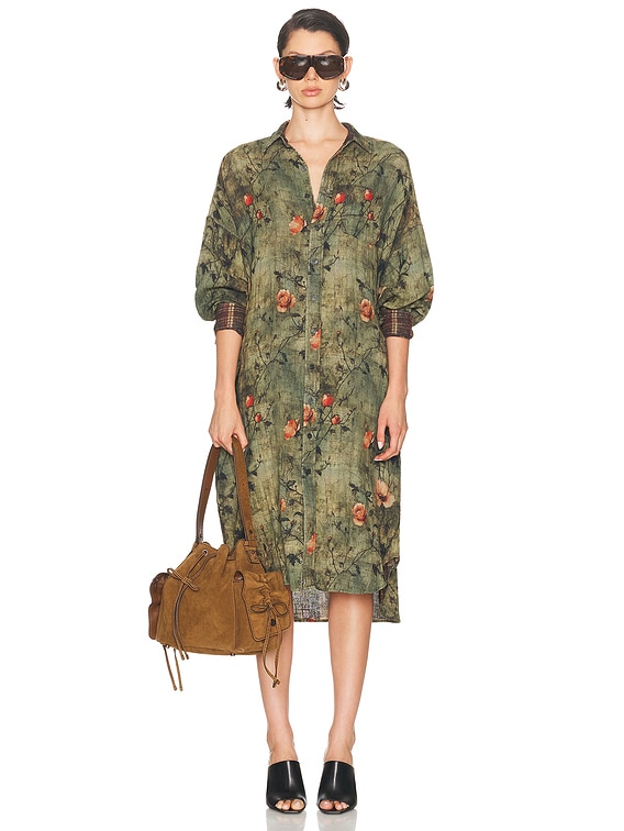 R13 Reversible Jumbo Shirt Dress in Plaid With Turquoise Floral | FWRD R13 Reversible Jumbo Shirt Dress in Plaid With Turquoise Floral | FWRD
