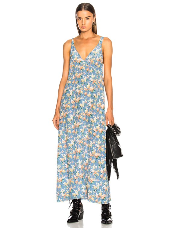 R13 Long Slip Dress in Blue Floral FWRD