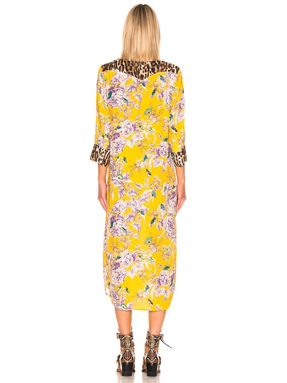 R13 3 4 Sleeve Cowboy Combo Dress in Mustard Floral Leopard FWRD