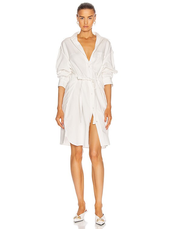 R13 Oversized Button Up Shirt Dress in White FWRD