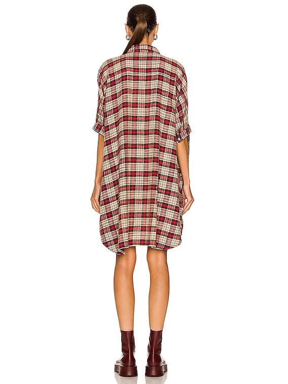 R13 Plaid Oversized Boxy Shirt Dress in Grey Plaid FWRD