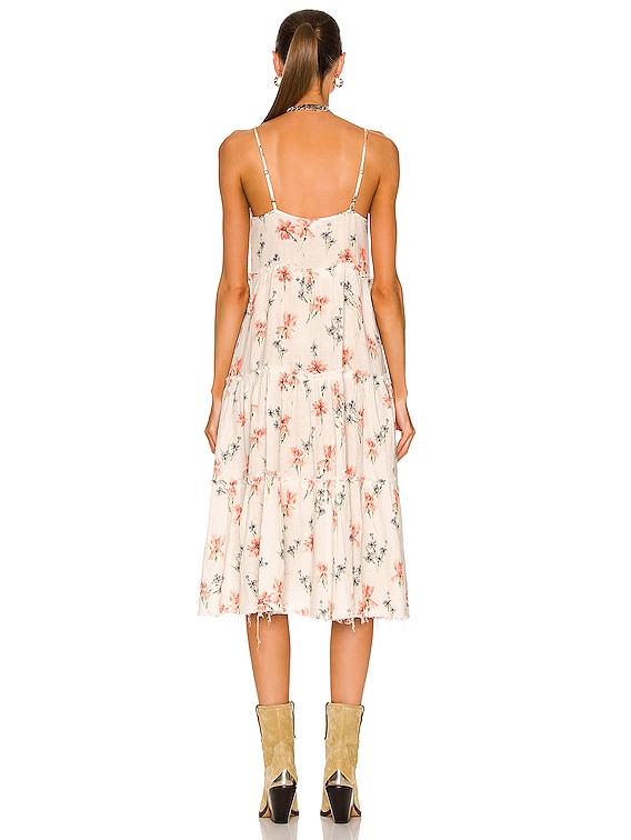 R13 Tiered Midi Slip Dress in Ecru Floral FWRD