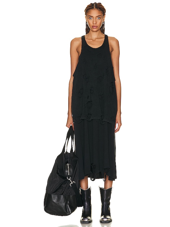 R13 Doubled Up Distressed Tank Dress in BLACK | FWRD