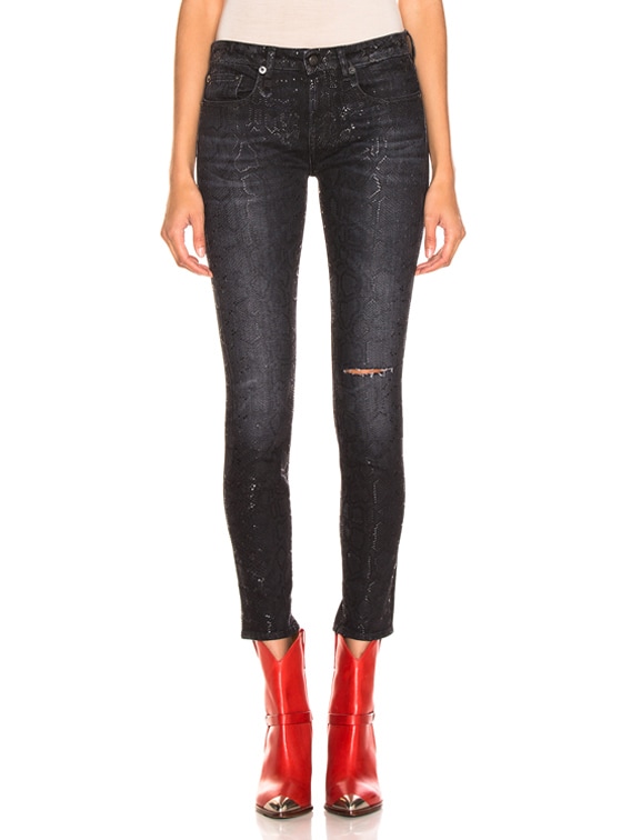 R13 Alison Skinny in Black Snake Foil Print FWRD