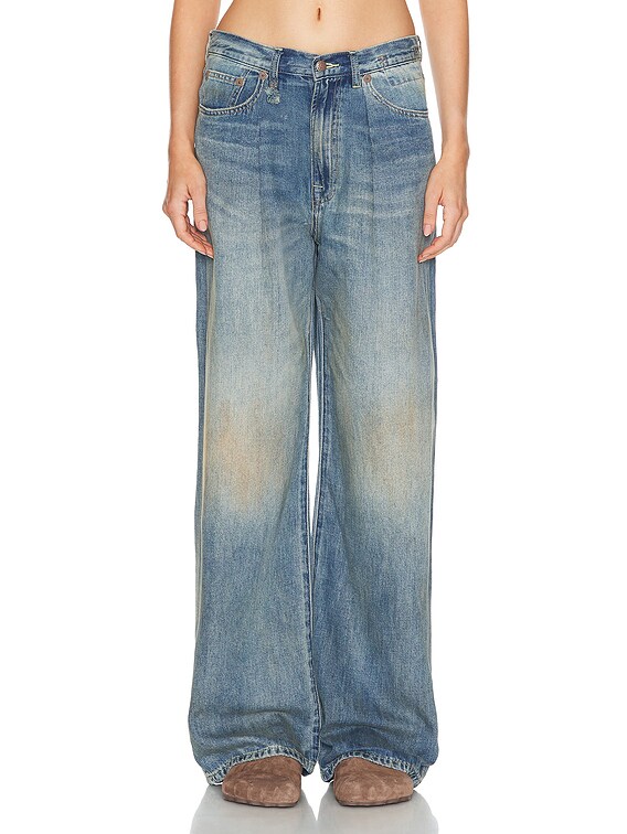 R13 Damon Pleated Wide Leg in Weber Linen Indigo | FWRD