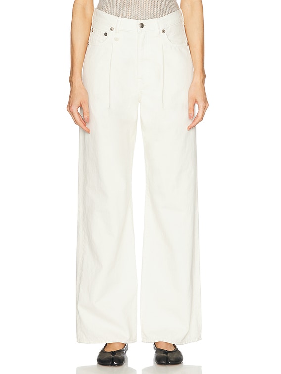 R13 Damon Pleated Wide Leg in White Slubby Twill | FWRD