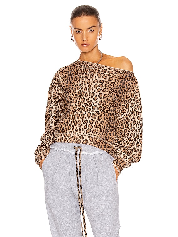 R13 Off Shoulder Patti Sweatshirt in Leopard FWRD