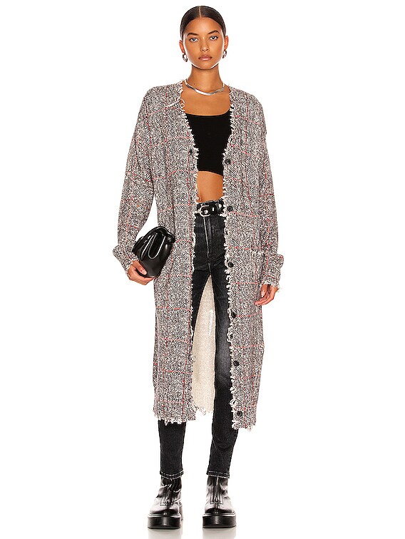 R13 Printed Tweed Cardigan in Grey Brown Tweed Plaid | FWRD