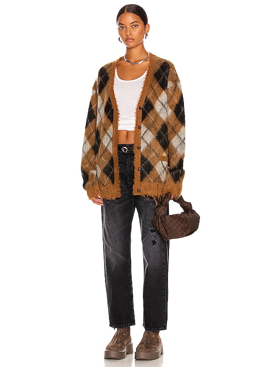 R13 Fluffy Plaid Cardigan in Brown Plaid FWRD