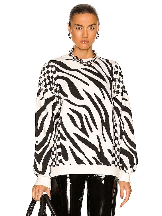 R13 Oversized Crewneck Sweatshirt in Black & White Tiger with