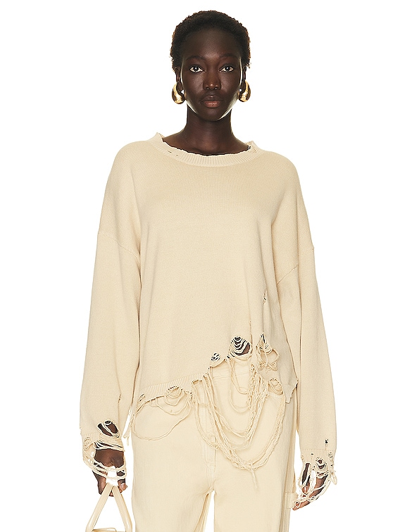 R13 Destroyed Oversized Pullover Sweater in Khaki | FWRD