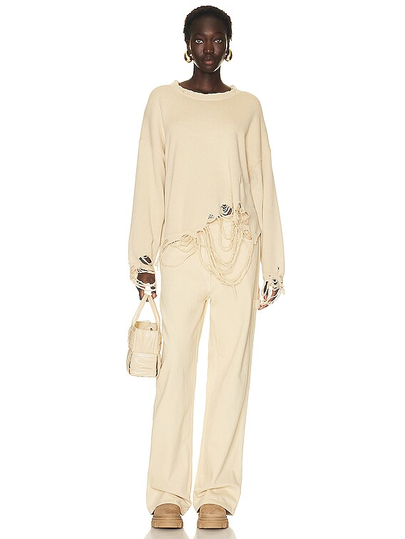 R13 Destroyed Oversized Pullover Sweater in Khaki | FWRD