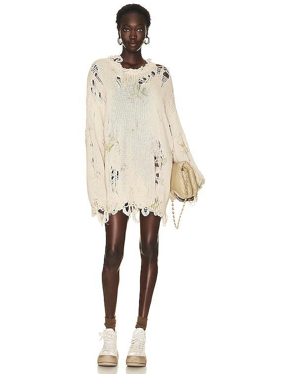 R13 Distressed Oversized Sweater in Floral On Khaki FWRD