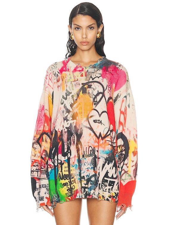 PRINTED OVERSIZED SWEATER - SKULL GRAFFITI PRINT – R13