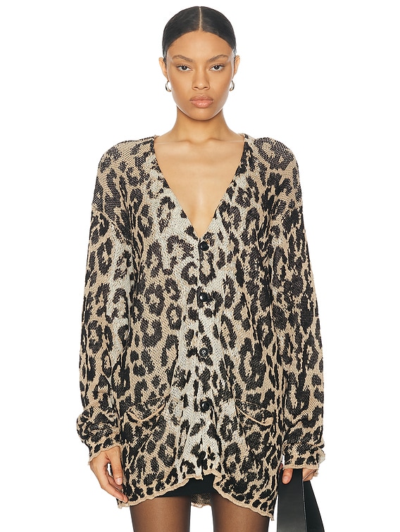 R13 Boyfriend Cardigan in Light Leopard Jacquard | FWRD
