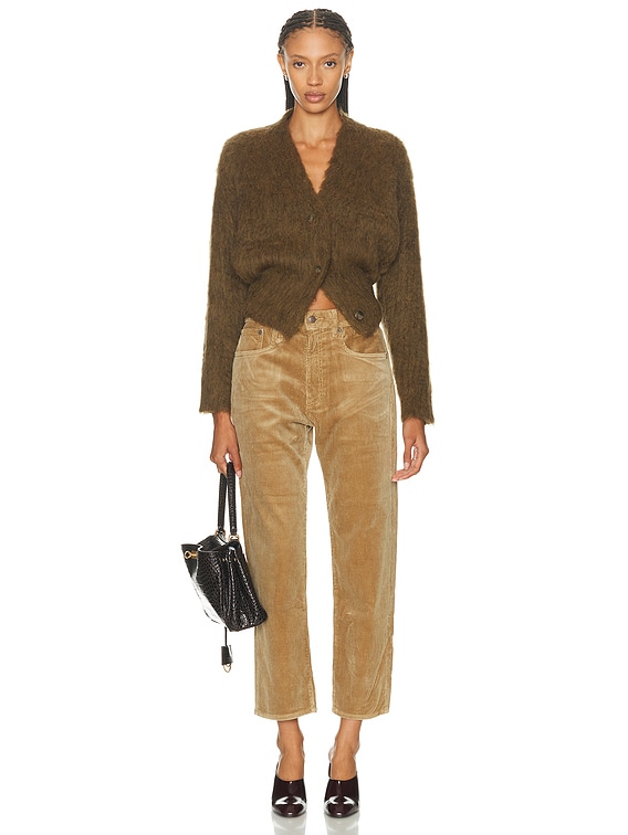 R13 Split Hem Ribbed Cardigan in Heather Olive Green | FWRD