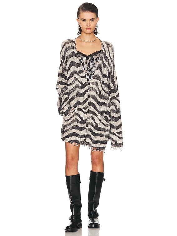 R13 Printed Oversized Cardigan in Black & White Zebra | FWRD