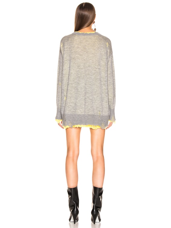 R13 Reversible Crewneck Sweater in Heather Grey Yellow FWRD