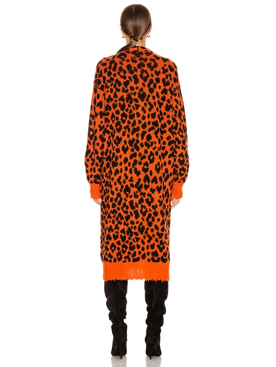 R13 Leopard Long Cardigan in Orange Leopard FWRD