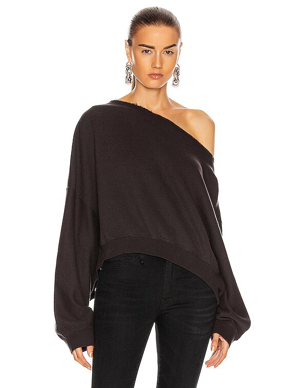 R13 Off Shoulder Patti Sweatshirt in Washed Black FWRD