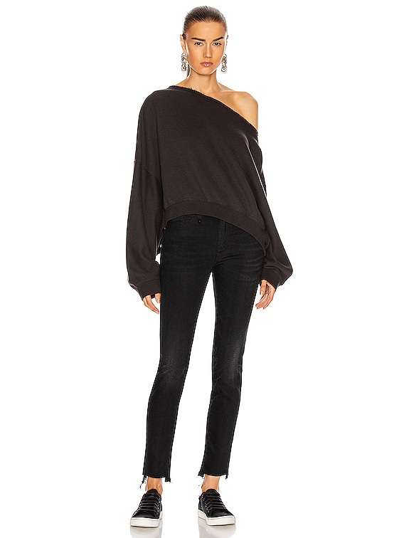 R13 Off Shoulder Patti Sweatshirt in Washed Black FWRD