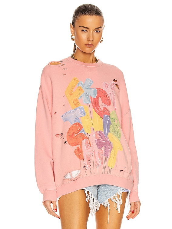 R13 Fuck This Shit Oversized Crewneck Sweatshirt in Pink FWRD