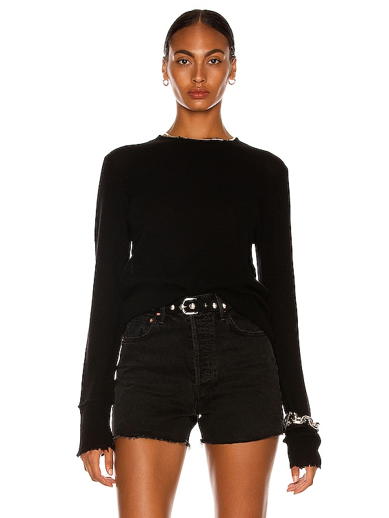 R13 Cashmere Distressed Edge Sweater in Black FWRD