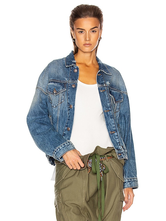 R13 Oversized Cinched Waist Trucker Jacket in Jasper FWRD