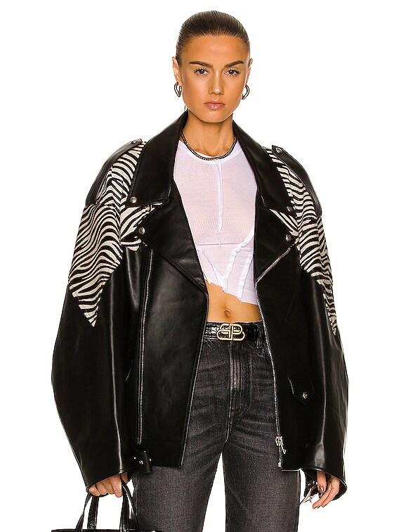 R13 Oversized Motorcycle Jacket in Black & Zebra | FWRD