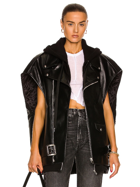 R13 Oversized Hooded Moto Vest in Black FWRD