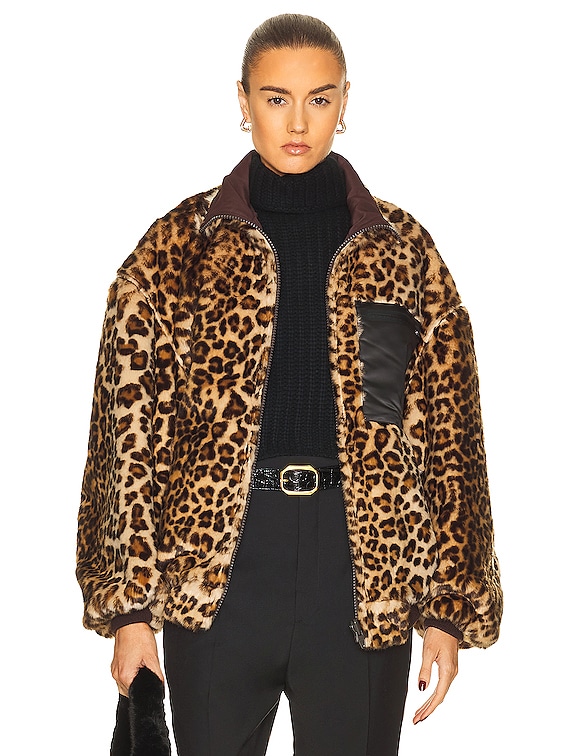 R13 Oversized Reversible Zip Up Jacket in Leopard Brown FWRD