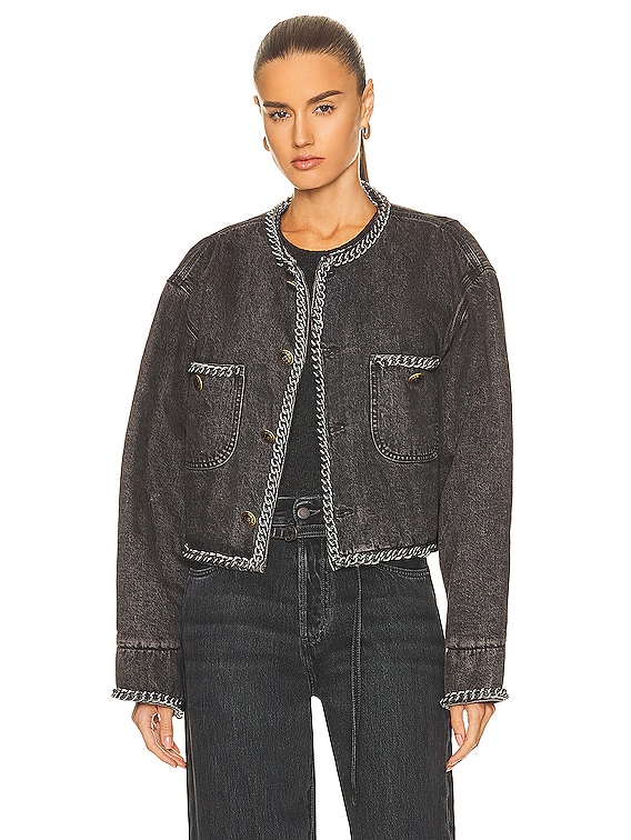 R13 Chain Embellished Cropped Jacket in Dusky Gray FWRD