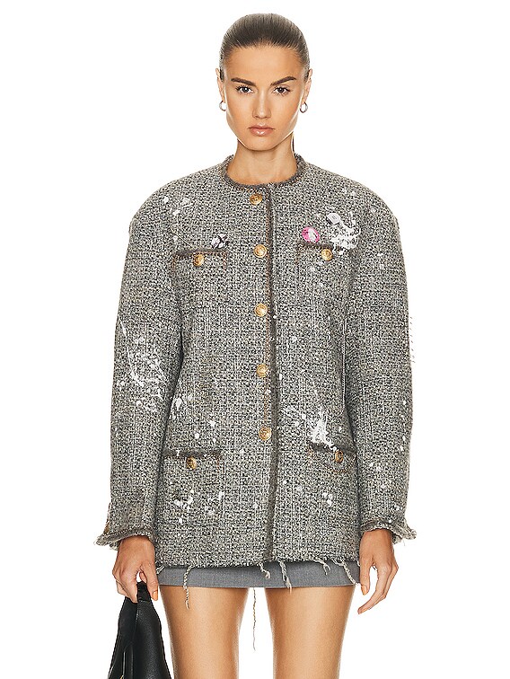 R13 R13 Slouch Tweed Jacket in Grey FWRD