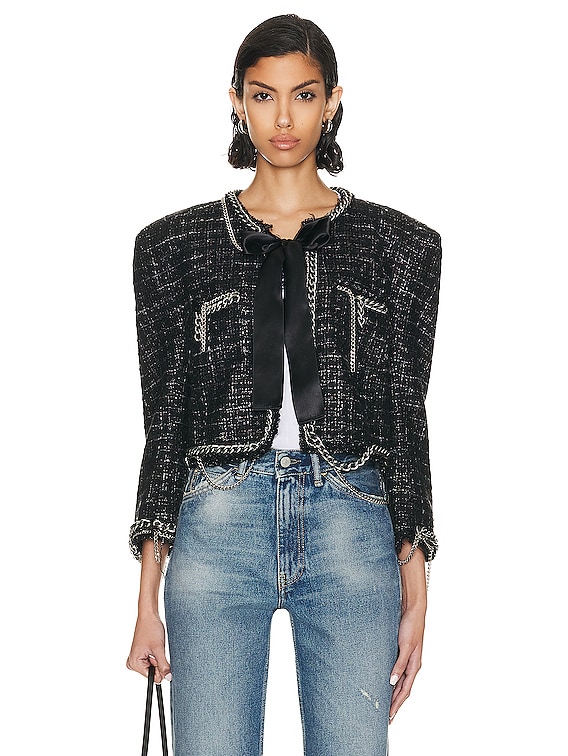 R13 Square Shoulder Tweed Jacket in Black FWRD