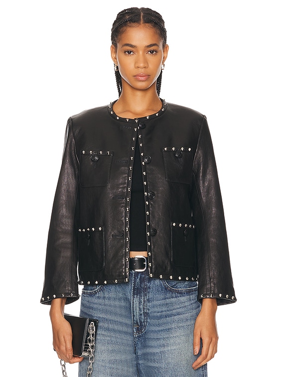 R13 Cropped Slouch Jacket in Black Leather | FWRD R13 Cropped Slouch Jacket in Black Leather | FWRD