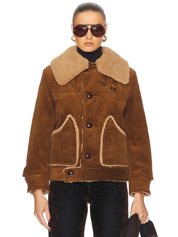 R13 Oversized Collar Jacket in Brown Corduroy | FWRD