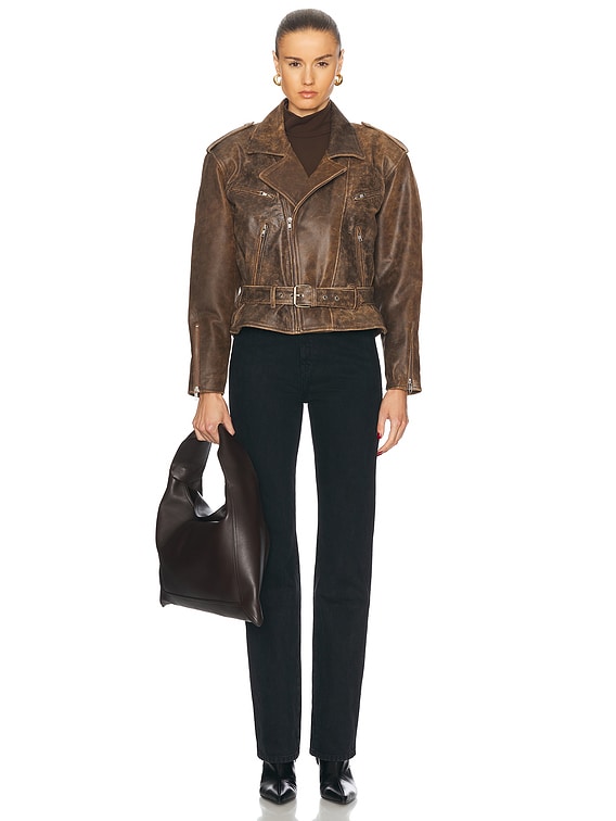 レザージャケット・コート R13 FW24 EXAGERATED MOTORCICLE JACKET (R13WR323R434A BROWN) R13 oversize-shoulder Biker Jacket | Brown | FARFETCH