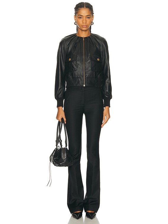 R13 / the Factory / レディース xs R13 Pleated Neck Leather Jacket in Black | FWRD