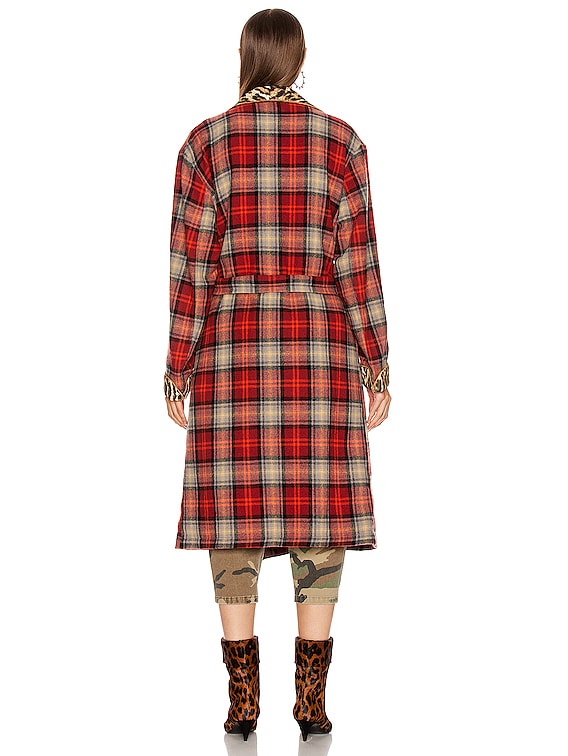 R13 Winter Robe Jacket in Red Grey Plaid with Leopard FWRD