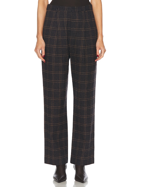 R13 Relaxed Trouser in Dark Brown Plaid FWRD - Main Image