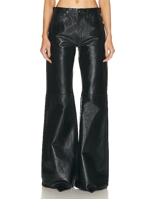 R13 Janet Relaxed Flair Leather Pant in Shiny Black FWRD