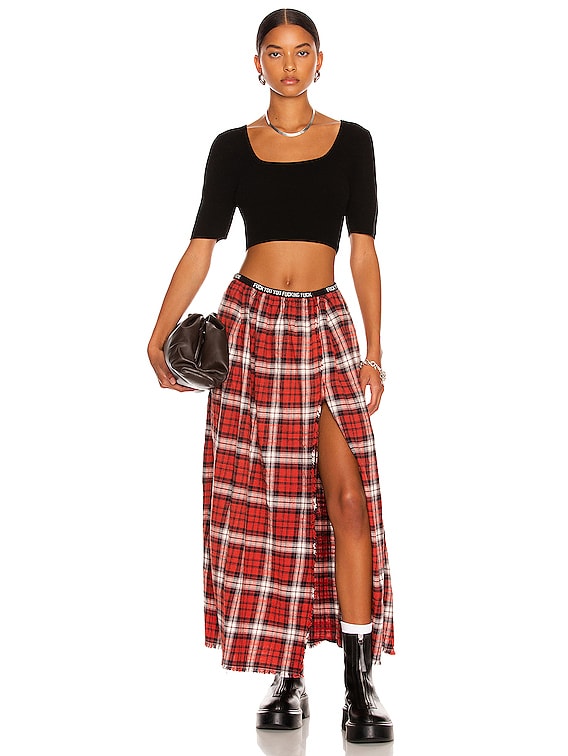 R13 FUUFF Midi Skirt in Red Plaid FWRD