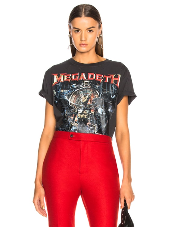 R13 Distressed Megadeth Tee in Skull Biker Black FWRD