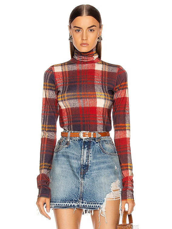 R13 Plaid Turtleneck Top in Red Plaid FWRD