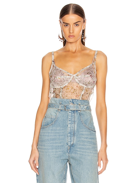 R13 Corset Cami Top in Ecru Floral FWRD