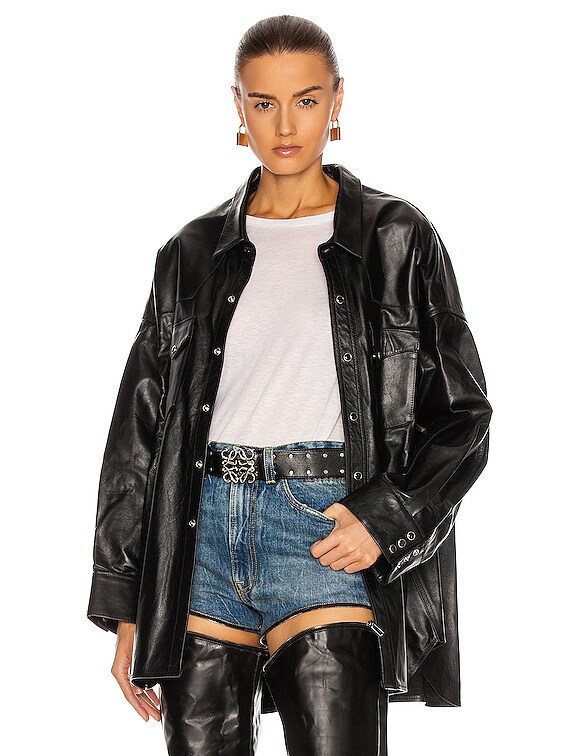 R13 Leather Oversized Cowboy Shirt in Thin Black FWRD