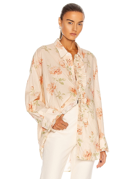 R13 Drop Neck Tuxedo Shirt in Pale Rose FWRD